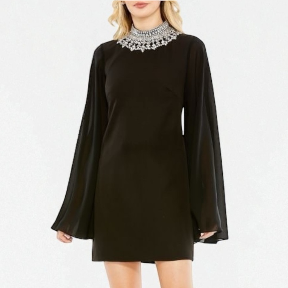🌻NEW w/tag Mac Duggal Black Embellished Collar Sheath Mini Dress Size 2 $498